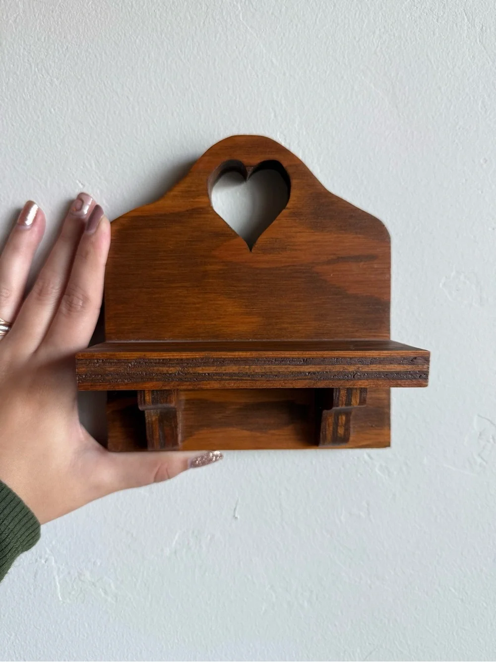 Cottagecore Handcrafted Wooden Heart Shelf - Brown Wall Accent